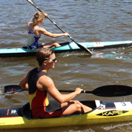 Lisa Teichert and Magdalena Koberova come together from the kayak 